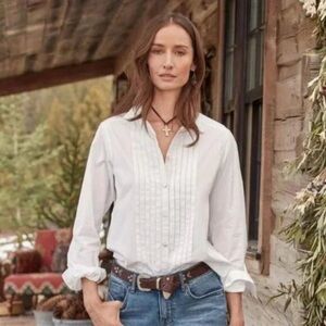 Sundance Tessa White Pleated Button Down Tuxedo Shirt Large Pintuck 100% Cotton